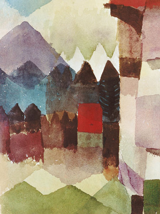 Paul Klee "Il Föhn nel giardino di Marc" 1915. Acquerello su carta montato su cartone, cm. 20x15 Monaco - Städtische Galerie im Lenbachhaus