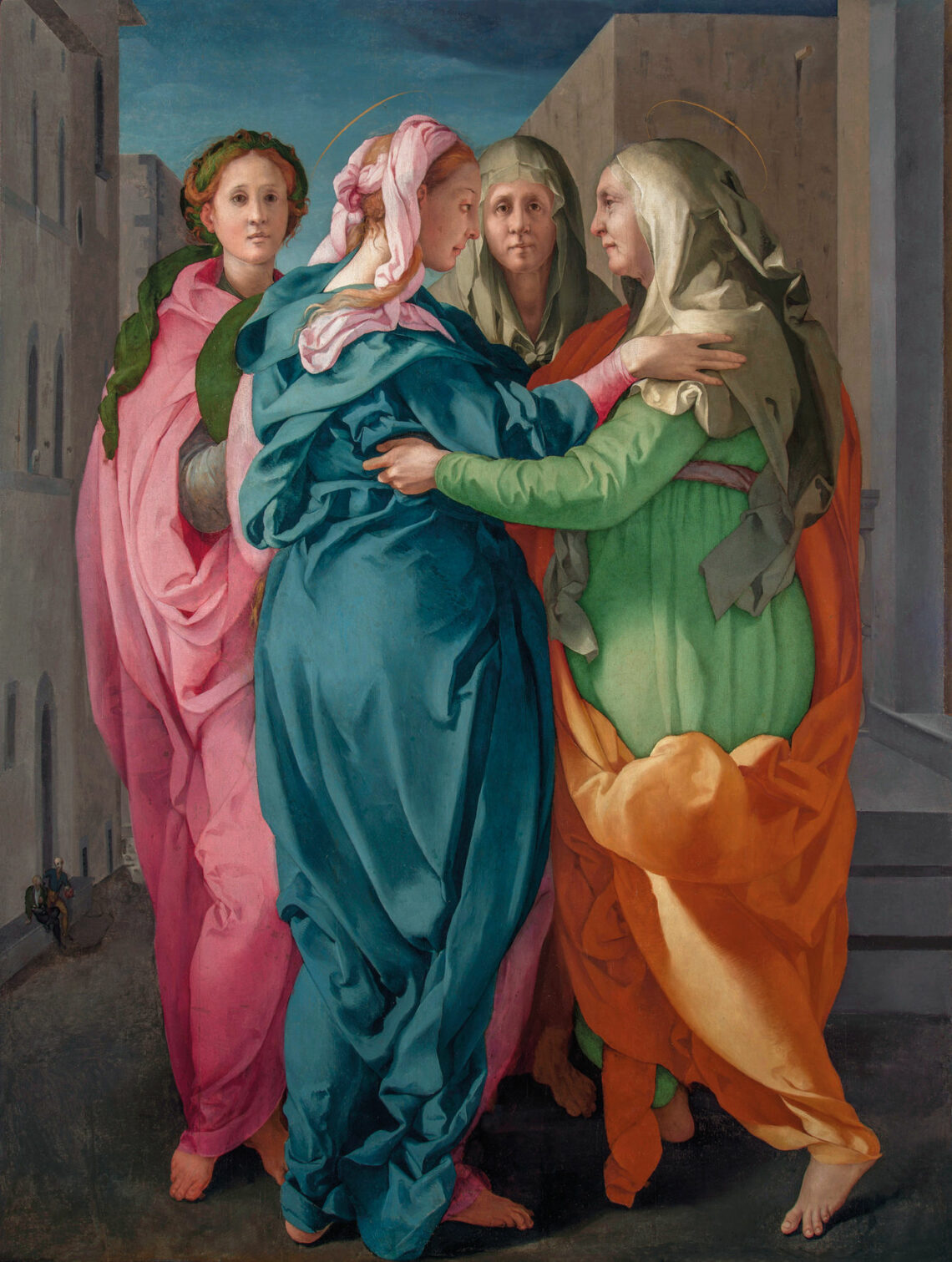 Pontormo, Visitazione (1528-1530) olio su tavola, 202x156 cm. Carminagno, Propositura dei Santi Michele e Francesco