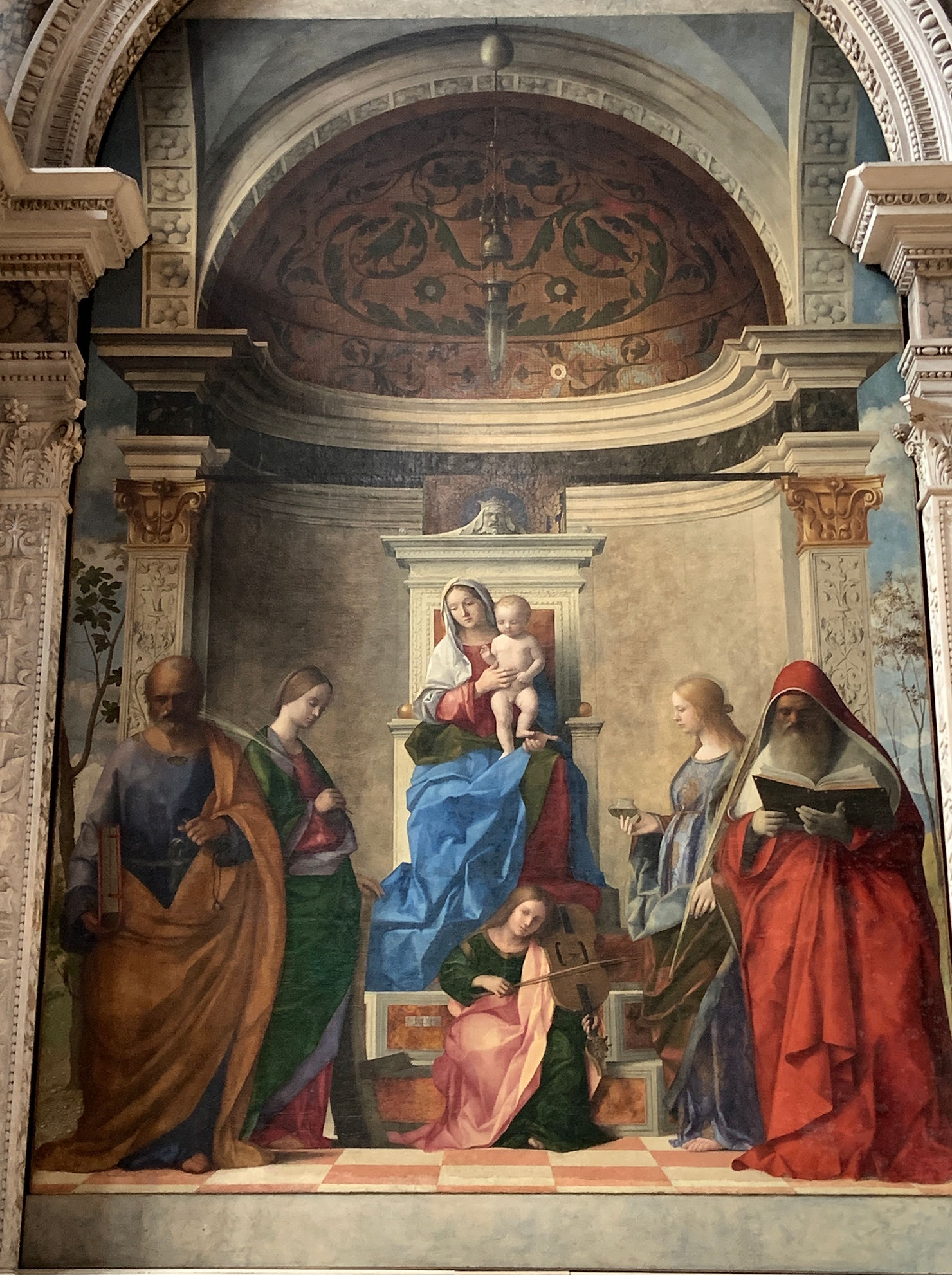 Giovanni Bellini “Pala di San Zaccaria” 1505, Olio su tavola trasportata su tela, cm 500x235. Venezia, San Zaccaria. La foto è di Manuela Moschin.